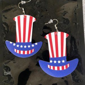 Uncle Sam Hat Earrings Statement Jewelry Labor Day  July 4th Veterans Me…